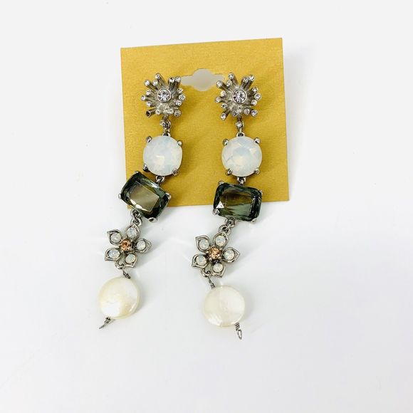 Badgley Mischka Tier Drop Crystal Pearl Earrings As is* - Picture 2 of 7